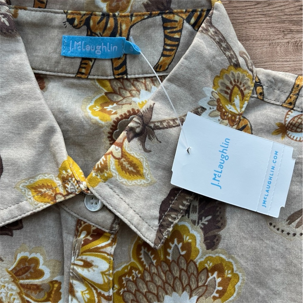 JMcLaughlin Tropical Floral Button-Up Long Sleeve Shirt With Collar - Picture 4 of 4